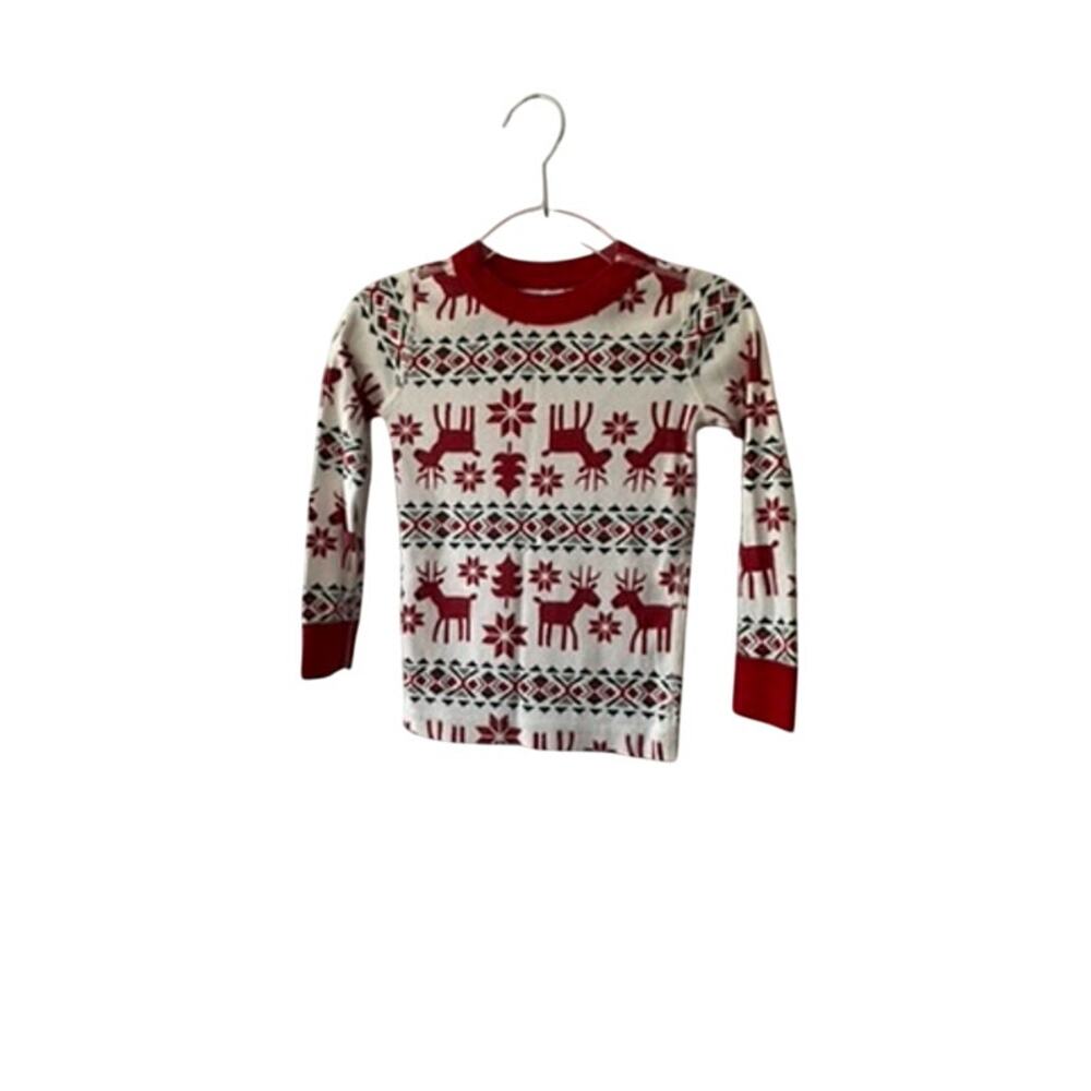 Hanna Andersson Red & White Reindeer Long Sleeve Pajama Top Youth 4